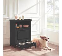 Roomfitters Mueble moderno de estación de alimentación para mascotas con 2 cuencos elevados para perros, diseño oculto a prueba de perros, armario de almacenamiento de alimentos para perros,
