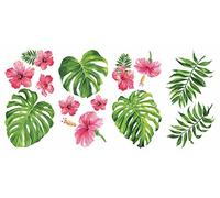 RoomMates Calcomanías de pared tropicales de hibisco, rosa, verde, naranja, 4 hojas de 9 pulgadas x 17.375 pulgadas - RMK3904SCS