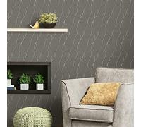 RoomMates RMK11294WP Papel tapiz gris y metálico con ondas plateadas Ogee Peel and Stick