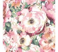 RoomMates RMK11431M Papel Tapiz de Acuarela Rosa Floral de 1 m para despegar y Pegar, 10 x 6 pies