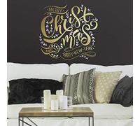RoomMates RMK3927GM - Adhesivos decorativos para pared, diseño con cita de Feliz Navidad, color blanco, dorado, juego de 20 unidades