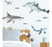 RoomMates RMK4311SCS Sharks Calcomanías de pared para despegar y pegar, azul, gris, blanco