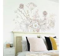 RoomMates RMK4709GM Desert Sun Palm Leaf and Floral Peel and Stick Calcomanías de pared, bronceado, rosa, blanco, amarillo