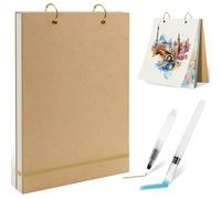 Roosea Sketchbook A4, 60 Hojas Cuaderno de Dibujo 200 g/m² incluye 2 Pinceles de Acuarela con Depósito, Papel de Acuarela Tapa Dura y Anillas desmontables para Pintura, Dibujo y Bocetos