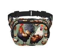Rooster and Chicken Fitness - Riñonera de viaje moderna e informal, riñonera cuadrada de doble capa, color negro, talla única, Negro, One Size