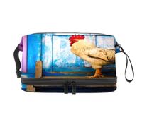 Rooster at The Wooden Door - Bolsa de cosméticos de doble capa para mujeres y niñas, neceser de viaje para maquillaje, práctica bolsa organizadora con compartimento para cepillos, multicolor, 27x15x14