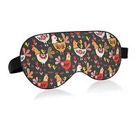 Rooster Hens Chickens Flowers Colorful on Black Eye Masks Cover Blocks Light Sleep Mask Shade Cover Blindfold Relaxing Eyeshade Cover con correa ajustable para la cabeza para hombres, mujeres y niños