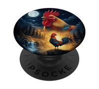 Rooster Howling to The Moon Vintage Funny Rooster PopSockets PopGrip Adhesivo