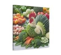 Rooster Made with Various Vegetables Canvas Print 16x16inch (40x40cm)
