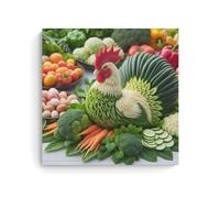 Rooster Made with Various Vegetables Canvas Print 16x16inch (40x40cm)