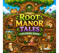 Root Manor Tales Coloring Book with Cozy Tree Root Homes, Cute Woodland Animals, Magical Forest Cottages, and Whimsical Fantasy Scenes
