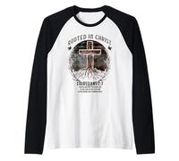 Rooted in Christ Cross Shirt Christian tee for Men Camiseta Manga Raglan