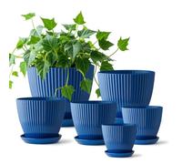 RooTrimmer 7.5/6.5/5.5/4.9/4.2/3.5 Inches Plant Planters 6 Pack, Thick Sturdy Plastic Pots for Plants, Indoor/Outdoor 6 Sizes Flower Pots with Drainage Holes and Saucers (6 Sizes,Dark-Blue)