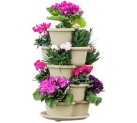 RooTrimmer Maceta apilable de 5 Niveles, Maceta de Fresas, jardinería Vertical para Interiores y Exteriores, Maceta de Hierbas para Cultivar Flores, Verduras y suculentas (Blanco Roto)