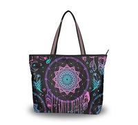 Rootti - Bolso de mano para mujer con cremallera, diseño de mandala, grande, bolsas de hombro para mujeres y niñas, reutilizables, para trabajo, viajes, compras, con asa