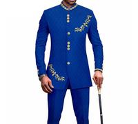 Ropa Africana para Hombre Dashiki 2 Piezas Conjunto Formal Bordado de Manga Larga Monopeto Corte Slim Chaqueta y Pantalón Camisa Boda para Novio e Invitado Negocios Fiesta