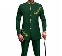 Ropa Africana para Hombre Dashiki 2 Piezas Conjunto Formal Bordado de Manga Larga Monopeto Corte Slim Chaqueta y Pantalón Camisa Boda para Novio e Invitado Negocios Fiesta