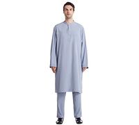 Ropa árabe hombre traje de caftán para hombre túnica de algodón kurta pijamas indio yoga vestido conjunto Dubai árabe caftán ropa hombre afgano pakistani indio, gris, XXL