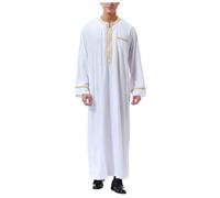 Ropa árabe musulmana caftán árabe oración traje de juramento de Oriente Medio Abaya Túnica de tripulación cuello alto tóbal ropa islámica hombres cómoda ropa de oración, O blanco., 3XL