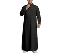 Ropa árabe para hombre musulmán caftán, bata de manga larga con cuello alto, tóbe, ropa islámica, ropa de oración, vestidos musulmanes, vestido maxi étnico Ramadán Taiji Ropa, Negro , M