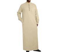 Ropa árabe para hombre musulmán Kaftan Abaya Hombres Manga Larga Oriente Medio Albornoces de Arabia Saudita Vestidos Ropa de oración para Hombres Algodón Lino Vestidos Etno Musulmanes Thobe, O Khaki