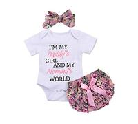 Ropa Bebé Niña Recién Nacido,Mameluco con Estampado de Letras de Manga Corta + Pantalones +Diadema 3 Piezas Conjuntos de Ropa para Bebés (A, 6-12 Meses)