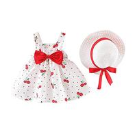 Ropa Bebe Niña Verano 2019 SHOBDW Vestidos+Sombrero Vestidos De Bebé Recién Nacida Estampado De Cereza Punto Sin Mangas Delgado Mini Vestidos De Fiesta De Cumpleaños Bowknot Lindo(Rojo,6-12)