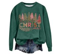 Ropa casa Mujer,Regalo navideño,Women's Christmas Sweatshirt For Happy Christmas Tree Graphics Long Sleeve Christmas Holiday Jumper Hoodie (Green, S)