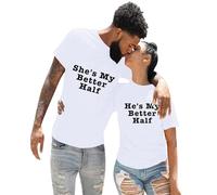 Ropa casual de color sólido con interesante estampado de letras inglesas, cuello redondo, manga corta, ropa para amantes, chico, ella es mi mejor blusa negra con lunares blancos, Blanco, XXL