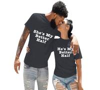 Ropa casual de color sólido con interesante estampado de letras inglesas, cuello redondo, manga corta, ropa para amantes, chico, ella es mi mejor blusa negra con lunares blancos, gris, XL