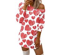 Ropa casual de San Valentín de las mujeres moda cómoda amor impreso fuera del hombro ropa, rojo, XXL
