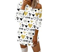 Ropa casual de San Valentín para mujer, moda cómoda, corazón de amor impreso fuera del hombro, Blanco, M