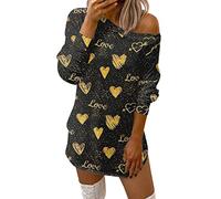 Ropa casual de San Valentín para mujer, moda cómoda, corazón de amor impreso fuera del hombro, dorado, L