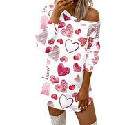 Ropa casual de San Valentín para mujer, moda cómoda, corazón de amor impreso fuera del hombro, Rosa., S
