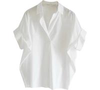 Ropa casual de uso diario, blusas de uso diario, blusas blancas sólidas con mangas de murciélago, cuello en V, camisas de algodón para mujeres y niñas, camisa sólida para mujer, blanco, S
