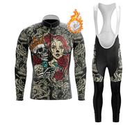 Ropa Ciclismo Hombre Conjunto Ciclista Invierno Maillot Bici MTB Polar Térmico,Traje Bicicleta Chaquetas Manga Larga y Culotte Tirantes con 19D Gel Acolchado,Completa de Jerseys Ciclo BTT(A9,M)