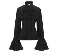 Ropa Cosplay Vistiendo Camisas De Cuello Alto Con Volantes De Encaje - Arte, Juego De Roles De Ensueño, Trajes De Ópera, Camisas De Juego De Roles Retro, Elegante Blusa De Vestuario De Teatro (negro /