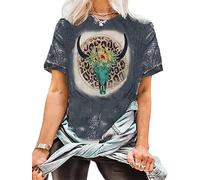 Ropa Country y Western Camiseta de Verano para Mujer Camiseta Vintage con gráfico de Vaca Bull Graphic Manga Corta Country Music Cowgirl Tops