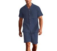 Ropa de algodón para hombre, estilo retro, corto, de verano, 2 piezas, informal, deportivo, chándal, camisa de manga corta con bolsillo en el pecho y pantalones cortos cargo de un solo color, ropa de