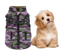 Ropa de atuendo térmico de mascotas a prueba de agua de chaqueta para perros | Chaleco para perros de mascotas con ropa de mascotas arnese incorporada con rayas reflectantes para perros pequeños y med
