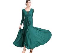 Ropa De Baile De Entrenamiento De Tango De Vals con Cuello En V Vestidos De Baile De Salón Ropa De Baile Social Moderna De Manga Larga,Darkgreen,XXL