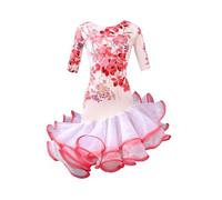 Ropa de Baile de Tango Latino Vestido de Cheongsam Manga Mediana Faldas Grandes Swing Falda Flamenca para Practicar(Size:120cm,Color:Blanco)