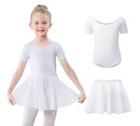 Ropa de ballet para niña, manga corta, vestido de ballet, algodón, maillot de ballet, body de ballet con falda de gasa para niños de 3 a 11 años, Blanco, 120