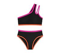 Ropa de Baño Niña Un Hombro Bikinis Trajes de Dos Piezas Adolescente Niña Ligero Secado Rápido Comodos Casual Playa Piscina Surfista Rash Guard Bañador (Black, 9-10 Years)