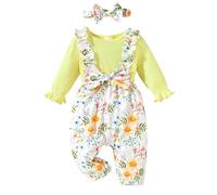 Ropa de Bebé Niña Mono de Manga con Volantes Body Amarillo Floral con Lazo Mono Onesie Conjunto de Ropa de 3 a 6 Meses
