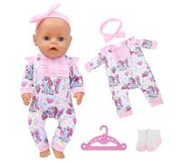 Ropa de bebé para muñecas de 14 a 17 pulgadas, incluye pijama de una pieza con lazo para la cabeza, calcetines para muñecas de 35 a 43 cm para bebés recién nacidos (muñeca no incluida)