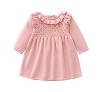 Ropa de bebé para niñas, suéter de punto sólido para primavera y otoño, princesa de manga larga, vestido grueso de otoño e invierno, Rosa., 1-2 años