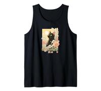 Ropa de Calle Japonesa Kuroneko estética - Lofi Floral Cat Art Camiseta sin Mangas