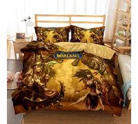 Ropa De Cama 200X200, Juego De Funda Nórdica World of Warcraft Y 2 Fundas De Almohada 80x80cm, Juego De Cama Suave Y Esponjoso De 3 Piezas Con Cremallera ((220x 240cm)-Cama de 150/160,guerra 01)