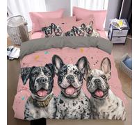 Ropa De Cama 220 X 240 Cm 3 Piezas - Impresión Bulldog Francés Tema Mascota, Funda Nórdica Microfibra 220 X 240 Cm para Matrimonio con 2 Fundas De Almohada con Cremallera 50X75 Cm, Rosa